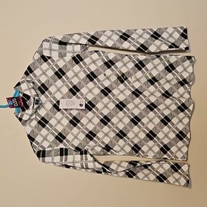 Karen Scott black and white plaid mock neck shirt.  NWT